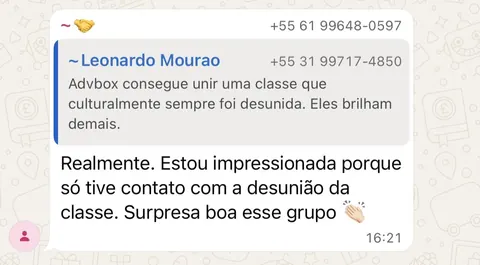Depoimento de uma participante sobre a união da classe
